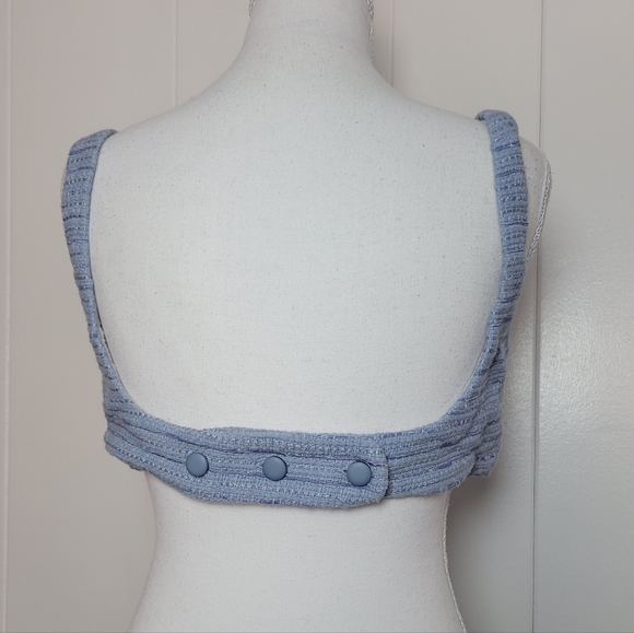 Gaala Paris Tweed Blue Bustier Cropped Bra Tank Top Button Back Dainty Chic 40 S - Picture 5 of 13